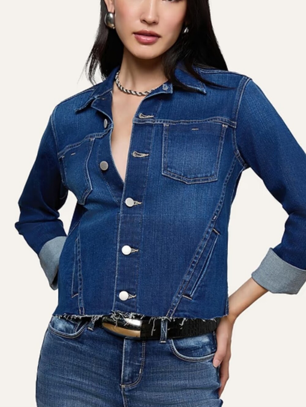 L'AGENCE Dark Blue Cropped Denim Jacket/ Size Small
